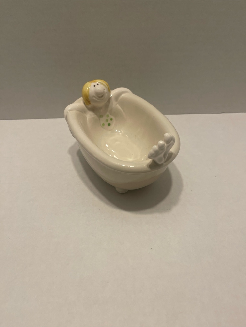 Vintage Fitz & Floyd Ceramic Bathtub soap Dish with Blonde Figurine